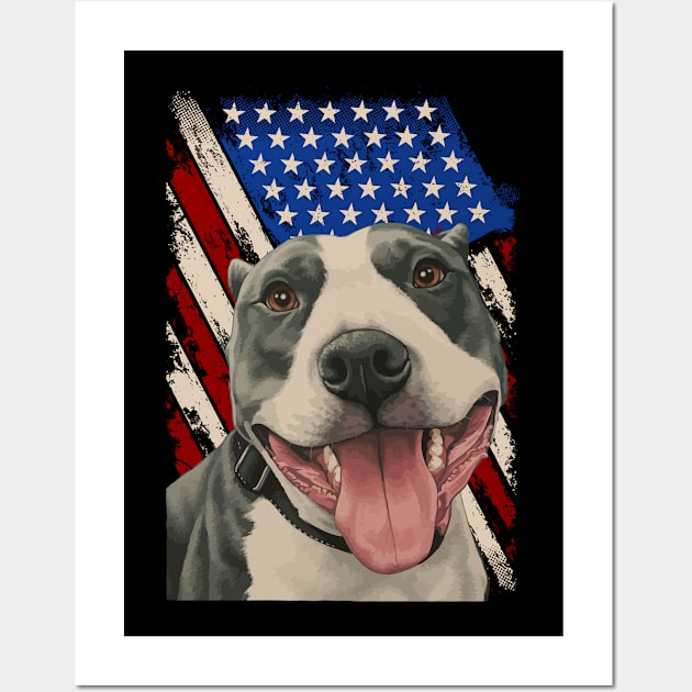 American Pitbull Dog Firework 4th Of July USA Flag Patriotic Wall Art by Africanob